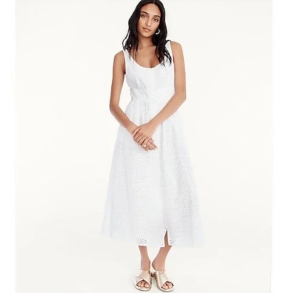 J. Crew White Button Front Eyelet Midi Dress 6